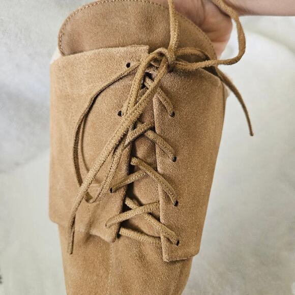 Colin Stuart Wedge Boots Womens Size 8 Tan Suede Lace-Up Warm - Picture 9 of 12